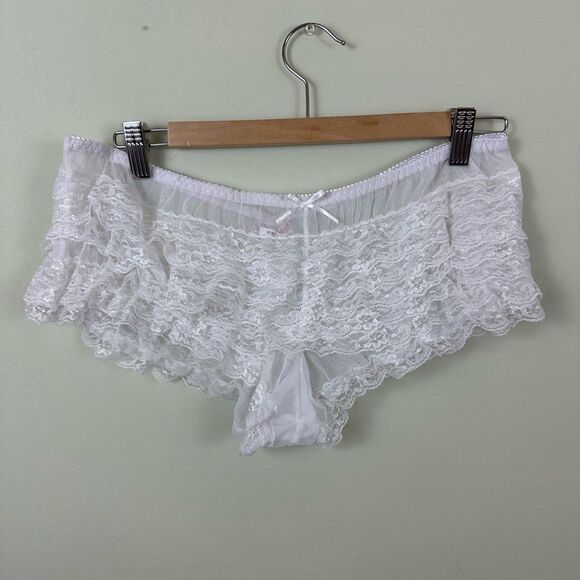 Vintage Dreamgirl White Ruffle Sexy Bow Bloomer Hot Shorts Lingerie 1x/2x - Picture 1 of 7
